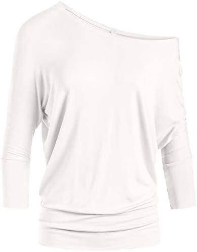 Dolman Scoopneck Top Off The Shoulder Tops Banded Waistband Shirts 3/4 Sleeves Regular and Plus Size Tops - Luxurise - scoopneck-tops-for-women-off-the-shoulder-tops-banded-waistband-shirts-3-4-sleeves-regular-and-plus-size-tops - 