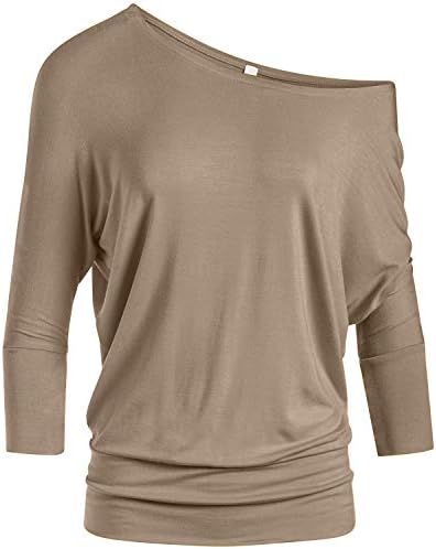 Dolman Scoopneck Top Off The Shoulder Tops Banded Waistband Shirts 3/4 Sleeves Regular and Plus Size Tops - Luxurise - scoopneck-tops-for-women-off-the-shoulder-tops-banded-waistband-shirts-3-4-sleeves-regular-and-plus-size-tops - 