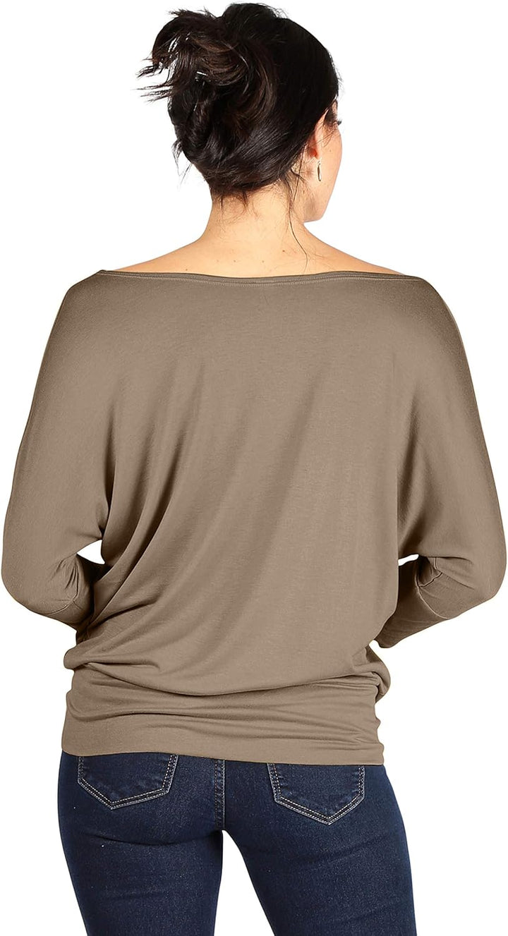 Dolman Scoopneck Top Off The Shoulder Tops Banded Waistband Shirts 3/4 Sleeves Regular and Plus Size Tops - Luxurise - scoopneck-tops-for-women-off-the-shoulder-tops-banded-waistband-shirts-3-4-sleeves-regular-and-plus-size-tops - 