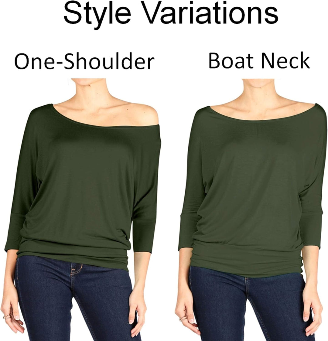 Dolman Scoopneck Top Off The Shoulder Tops Banded Waistband Shirts 3/4 Sleeves Regular and Plus Size Tops - Luxurise - scoopneck-tops-for-women-off-the-shoulder-tops-banded-waistband-shirts-3-4-sleeves-regular-and-plus-size-tops - 