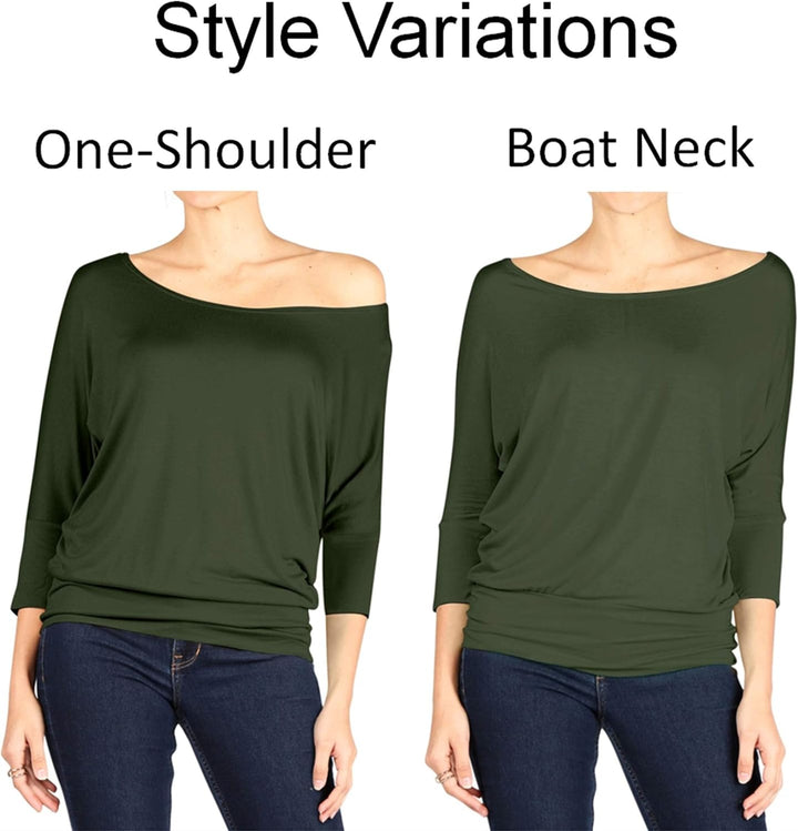 Dolman Scoopneck Top Off The Shoulder Tops Banded Waistband Shirts 3/4 Sleeves Regular and Plus Size Tops - Luxurise - scoopneck-tops-for-women-off-the-shoulder-tops-banded-waistband-shirts-3-4-sleeves-regular-and-plus-size-tops - 