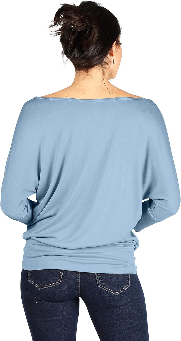 Dolman Scoopneck Top Off The Shoulder Tops Banded Waistband Shirts 3/4 Sleeves Regular and Plus Size Tops - Luxurise - scoopneck-tops-for-women-off-the-shoulder-tops-banded-waistband-shirts-3-4-sleeves-regular-and-plus-size-tops - 