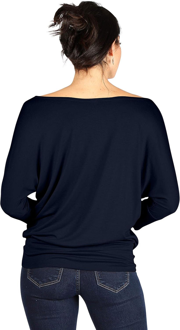 Dolman Scoopneck Top Off The Shoulder Tops Banded Waistband Shirts 3/4 Sleeves Regular and Plus Size Tops - Luxurise - scoopneck-tops-for-women-off-the-shoulder-tops-banded-waistband-shirts-3-4-sleeves-regular-and-plus-size-tops - 