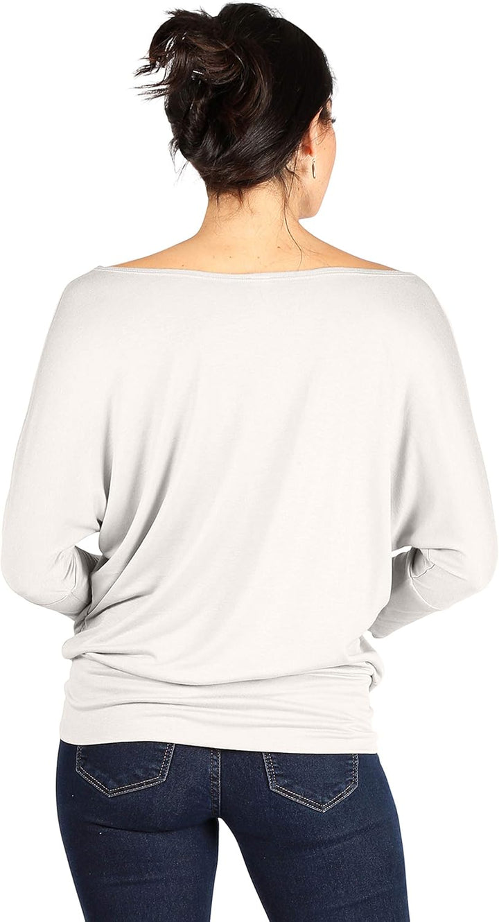 Dolman Scoopneck Top Off The Shoulder Tops Banded Waistband Shirts 3/4 Sleeves Regular and Plus Size Tops - Luxurise - scoopneck-tops-for-women-off-the-shoulder-tops-banded-waistband-shirts-3-4-sleeves-regular-and-plus-size-tops - 