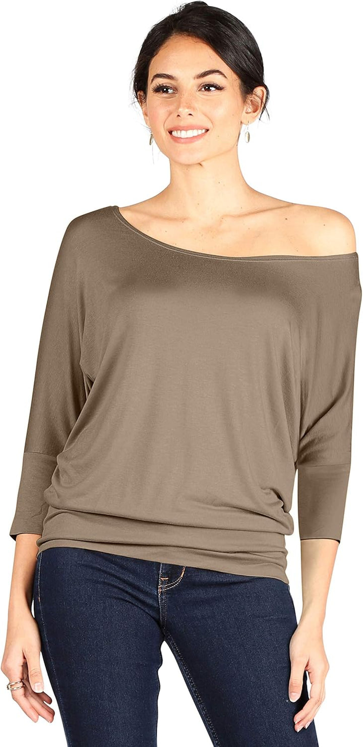 Dolman Scoopneck Top Off The Shoulder Tops Banded Waistband Shirts 3/4 Sleeves Regular and Plus Size Tops - Luxurise - scoopneck-tops-for-women-off-the-shoulder-tops-banded-waistband-shirts-3-4-sleeves-regular-and-plus-size-tops - 