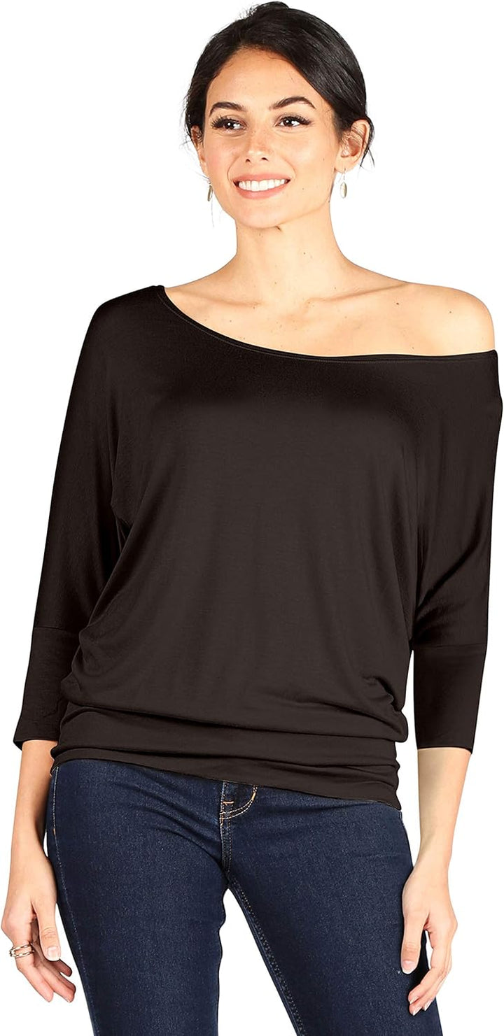 Dolman Scoopneck Top Off The Shoulder Tops Banded Waistband Shirts 3/4 Sleeves Regular and Plus Size Tops - Luxurise - scoopneck-tops-for-women-off-the-shoulder-tops-banded-waistband-shirts-3-4-sleeves-regular-and-plus-size-tops - 