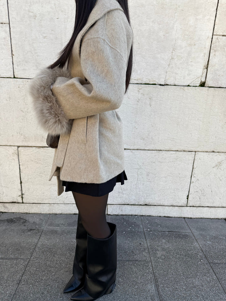 Sage Fur Wool Coat - Luxurise - manteau-en-laine-a-fourrure-sauge - 