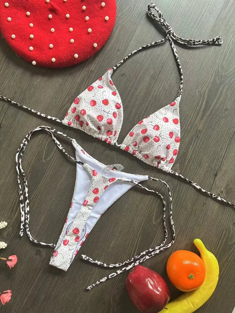 Print Bikini - Luxurise - badmode-vrouwen-schattige-kersenprint-braziliaanse-string-bikini-set-sexy-string-badpak-twee-stukken-badpak-vrouwen-2023-strandkleding - 